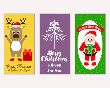 mutlu Noeller ve mutlu yeni yıl tebrik kartları vektör çizim   
