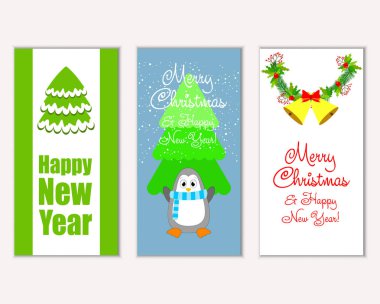mutlu Noeller ve mutlu yeni yıl tebrik kartları vektör çizim