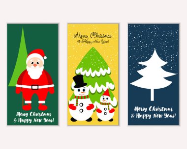 mutlu Noeller ve mutlu yeni yıl tebrik kartları vektör çizim