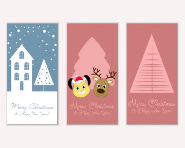 mutlu Noeller ve mutlu yeni yıl tebrik kartları vektör çizim     