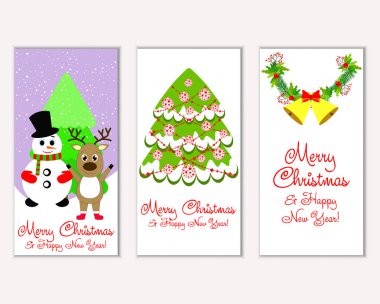 mutlu Noeller ve mutlu yeni yıl tebrik kartları vektör çizim