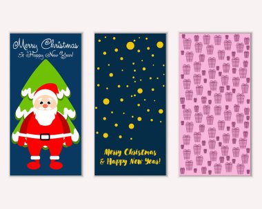 mutlu Noeller ve mutlu yeni yıl tebrik kartları vektör çizim     