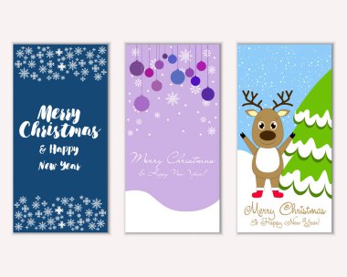 mutlu Noeller ve mutlu yeni yıl tebrik kartları vektör çizim