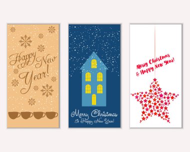 vektör çizim kış tatil tebrik kartları