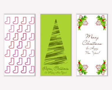 Mutlu Noeller ve mutlu yeni yıl tebrik kartları. Vektör çizim   
