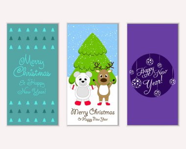 vektör çizim kış tatil tebrik kartları