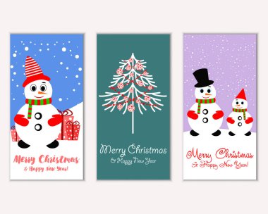 mutlu Noeller ve mutlu yeni yıl tebrik kartları vektör çizim