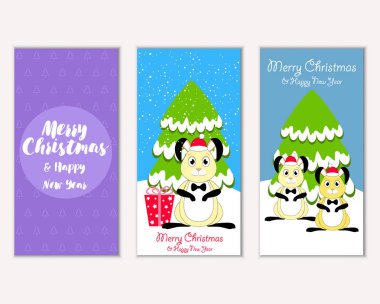 Mutlu Noeller ve mutlu yeni yıl tebrik kartları. Vektör çizim 