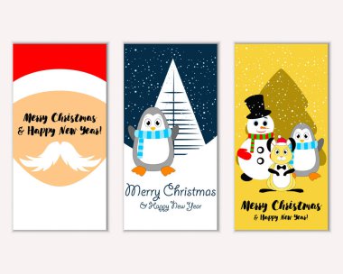 mutlu Noeller ve mutlu yeni yıl tebrik kartları vektör çizim     