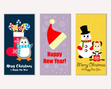 mutlu Noeller ve mutlu yeni yıl tebrik kartları vektör çizim   