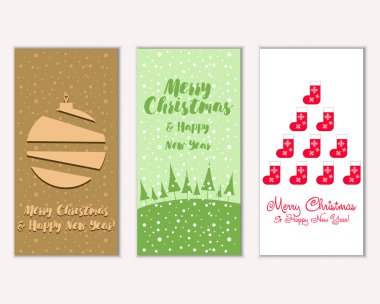mutlu Noeller ve mutlu yeni yıl tebrik kartları vektör çizim
