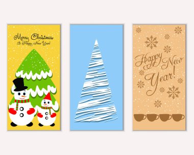 vektör çizim kış tatil tebrik kartları