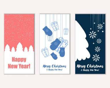 mutlu Noeller ve mutlu yeni yıl tebrik kartları vektör çizim     