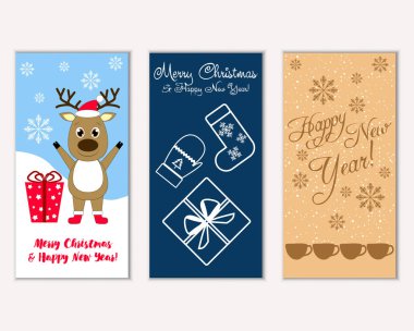 mutlu Noeller ve mutlu yeni yıl tebrik kartları vektör çizim 