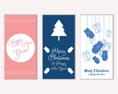 mutlu Noeller ve mutlu yeni yıl tebrik kartları vektör çizim