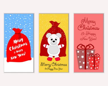 Mutlu Noeller ve mutlu yeni yıl tebrik kartları. Vektör çizim     