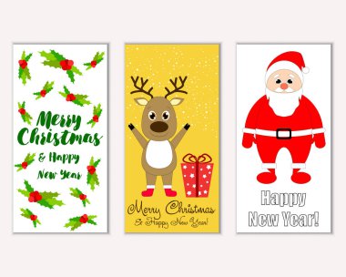 mutlu Noeller ve mutlu yeni yıl tebrik kartları vektör çizim       