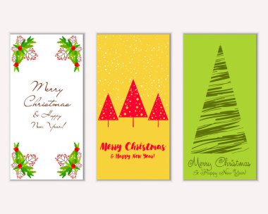 Mutlu Noeller ve mutlu yeni yıl tebrik kartları. Vektör çizim     