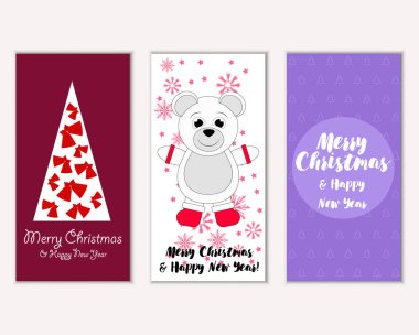 Mutlu Noeller ve mutlu yeni yıl tebrik kartları. Vektör çizim 