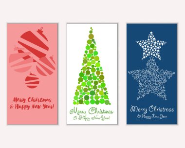 Mutlu Noeller ve mutlu yeni yıl tebrik kartları. Vektör çizim   