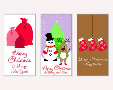 Mutlu Noeller ve mutlu yeni yıl tebrik kartları. Vektör çizim   