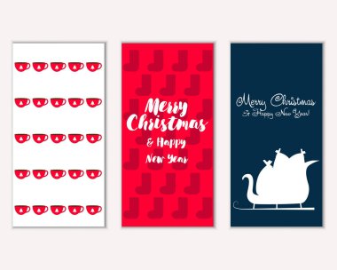 mutlu Noeller ve mutlu yeni yıl tebrik kartları vektör çizim