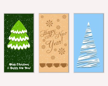 vektör çizim kış tatil tebrik kartları