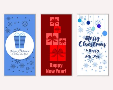 mutlu Noeller ve mutlu yeni yıl tebrik kartları vektör çizim      