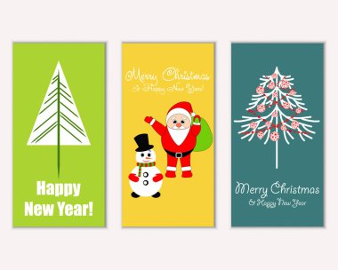 mutlu Noeller ve mutlu yeni yıl tebrik kartları vektör çizim