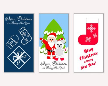 mutlu Noeller ve mutlu yeni yıl tebrik kartları vektör çizim