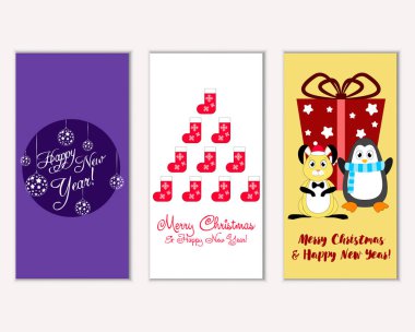 vektör çizim kış tatil tebrik kartları
