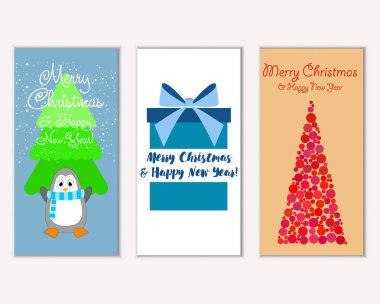 Mutlu Noeller ve mutlu yeni yıl tebrik kartları. Vektör çizim   