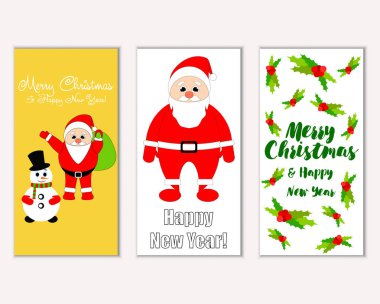 mutlu Noeller ve mutlu yeni yıl tebrik kartları vektör çizim       
