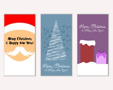 mutlu Noeller ve mutlu yeni yıl tebrik kartları vektör çizim     