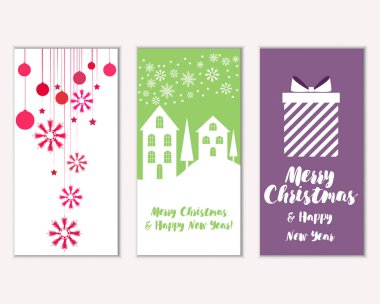 mutlu Noeller ve mutlu yeni yıl tebrik kartları vektör çizim     