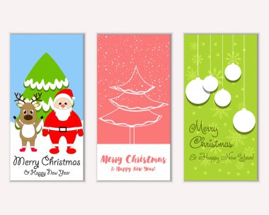 mutlu Noeller ve mutlu yeni yıl tebrik kartları vektör çizim       
