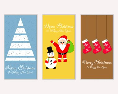 mutlu Noeller ve mutlu yeni yıl tebrik kartları vektör çizim       