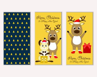 mutlu Noeller ve mutlu yeni yıl tebrik kartları vektör çizim   