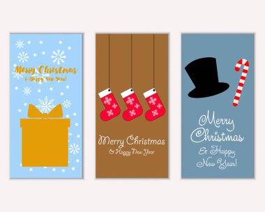 mutlu Noeller ve mutlu yeni yıl tebrik kartları vektör çizim       