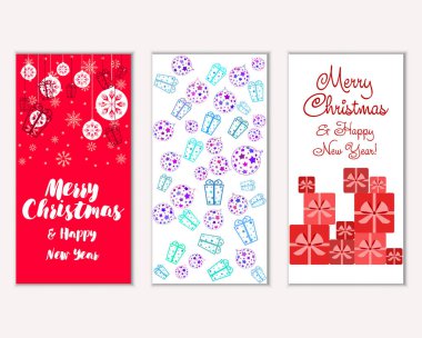 Mutlu Noeller ve mutlu yeni yıl tebrik kartları. Vektör çizim   