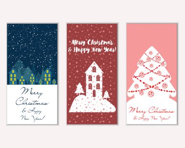 vektör çizim kış tatil tebrik kartları