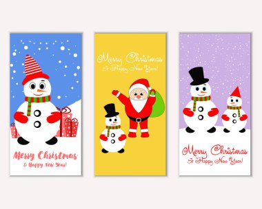 mutlu Noeller ve mutlu yeni yıl tebrik kartları vektör çizim
