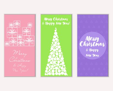 Mutlu Noeller ve mutlu yeni yıl tebrik kartları. Vektör çizim 