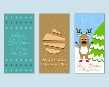 mutlu Noeller ve mutlu yeni yıl tebrik kartları vektör çizim
