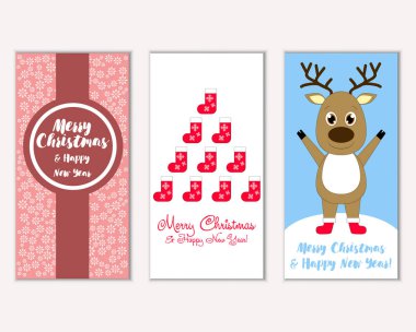 mutlu Noeller ve mutlu yeni yıl tebrik kartları vektör çizim