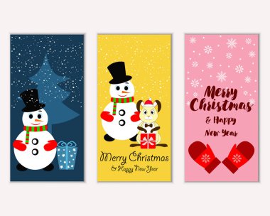 Mutlu Noeller ve mutlu yeni yıl tebrik kartları. Vektör çizim   