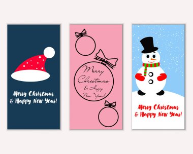 mutlu Noeller ve mutlu yeni yıl tebrik kartları vektör çizim