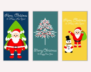 mutlu Noeller ve mutlu yeni yıl tebrik kartları vektör çizim