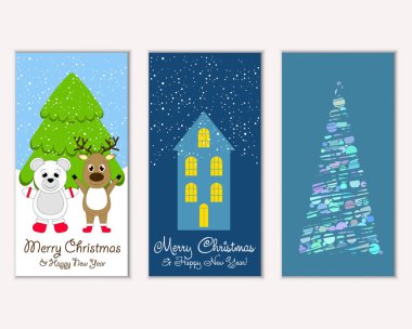 Mutlu Noeller ve mutlu yeni yıl tebrik kartları. Vektör çizim 