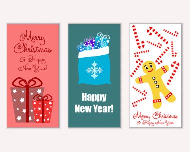 Mutlu Noeller ve mutlu yeni yıl tebrik kartları. Vektör çizim 